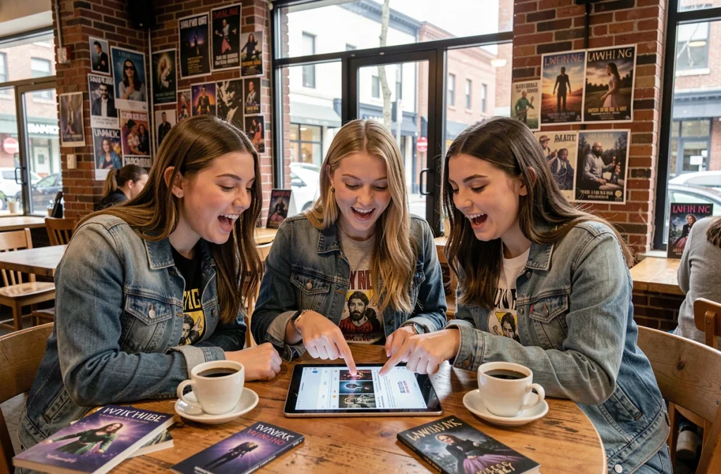 Groupe de fans de Twilight réunies dans un café autour d'un site fan dédié à Jackson Rathbone