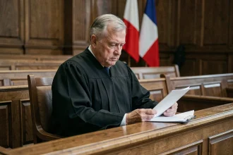 Juge en robe noire examinant un dossier dans une salle d'audience française, illustrant la sévérité des peines pour vol de téléphone ou sac à main