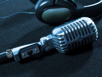 Retro microphone and headphones