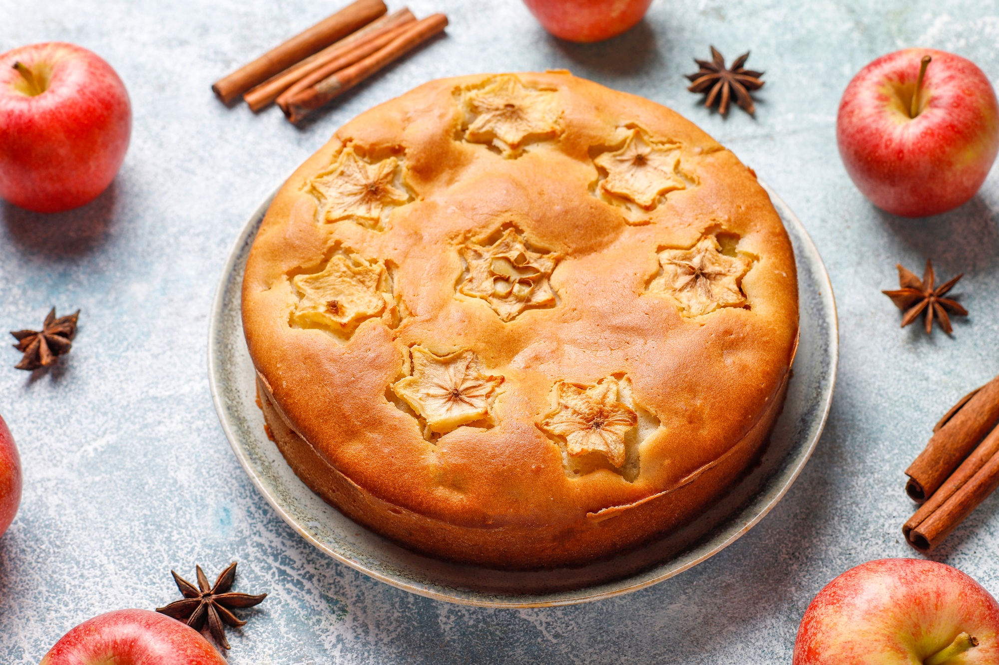 Sweet homemade apple cake with cinnamon.